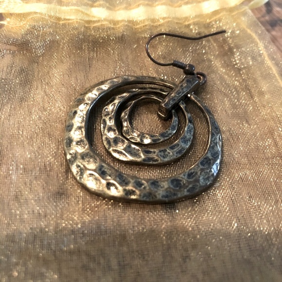 Hammered Brass Triple Hoop Earrings - Picture 5 of 8